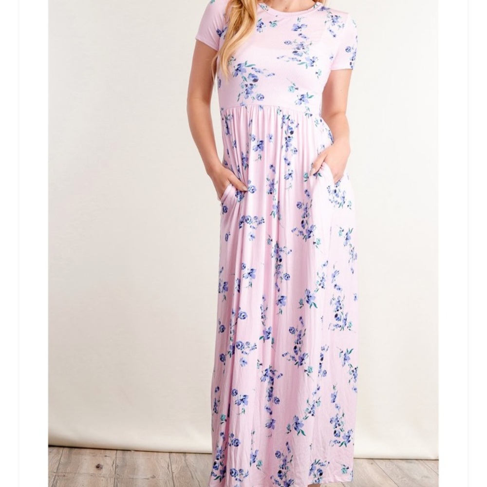 🎊HP🎊Pink Floral Fit & Flare Pocketed Maxi